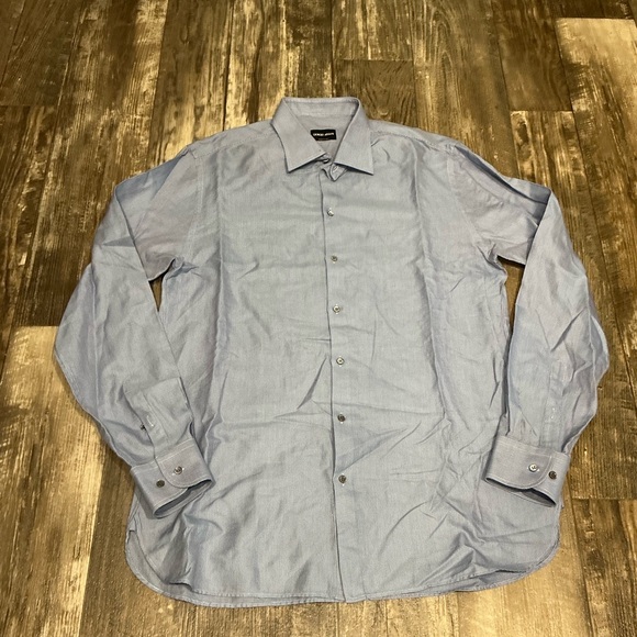 Giorgio Armani Light Blue and White Pattern Dress Shirt Size 42/16.5 - Picture 2 of 12